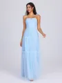 A-line Spaghetti Straps Bow Floor-Length Tulle Corset Bridesmaid Dress