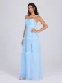 A-line Spaghetti Straps Bow Floor-Length Tulle Corset Bridesmaid Dress
