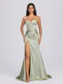 Sheath Sweetheart Pleated Sweep Train Silk Like Satin Corset Bridesmaid Dress