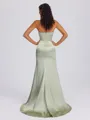 Sheath Sweetheart Pleated Sweep Train Silk Like Satin Corset Bridesmaid Dress