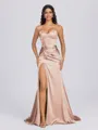 Sheath Sweetheart Pleated Sweep Train Silk Like Satin Corset Bridesmaid Dress