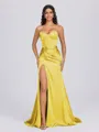 Sheath Sweetheart Pleated Sweep Train Silk Like Satin Corset Bridesmaid Dress