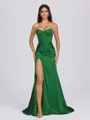 Sheath Sweetheart Pleated Sweep Train Silk Like Satin Corset Bridesmaid Dress