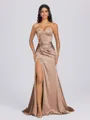 Sheath Sweetheart Pleated Sweep Train Silk Like Satin Corset Bridesmaid Dress
