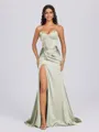 Sheath Sweetheart Pleated Sweep Train Silk Like Satin Corset Bridesmaid Dress