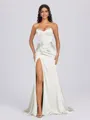 Sheath Sweetheart Pleated Sweep Train Silk Like Satin Corset Bridesmaid Dress