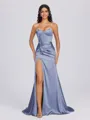 Sheath Sweetheart Pleated Sweep Train Silk Like Satin Corset Bridesmaid Dress