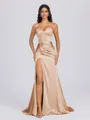 Sheath Sweetheart Pleated Sweep Train Silk Like Satin Corset Bridesmaid Dress