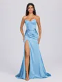 Sheath Sweetheart Pleated Sweep Train Silk Like Satin Corset Bridesmaid Dress