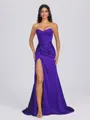 Sheath Sweetheart Pleated Sweep Train Silk Like Satin Corset Bridesmaid Dress