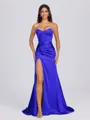 Sheath Sweetheart Pleated Sweep Train Silk Like Satin Corset Bridesmaid Dress