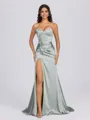 Sheath Sweetheart Pleated Sweep Train Silk Like Satin Corset Bridesmaid Dress