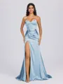Sheath Sweetheart Pleated Sweep Train Silk Like Satin Corset Bridesmaid Dress
