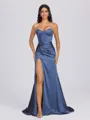 Sheath Sweetheart Pleated Sweep Train Silk Like Satin Corset Bridesmaid Dress