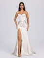 Sheath Sweetheart Pleated Sweep Train Silk Like Satin Corset Bridesmaid Dress