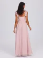 A-line Straps Ruffles Floor-Length Chiffon Corset Bridesmaid Dress