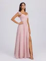 A-line Straps Ruffles Floor-Length Chiffon Corset Bridesmaid Dress