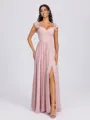 A-line Straps Ruffles Floor-Length Chiffon Corset Bridesmaid Dress