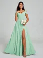 A-line/Princess V-neck Floor-Length Sleeveless Chiffon Bridesmaid Dress