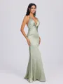 Sheath V-neck Pleated Floor-Length Silk Like Satin Bridesmaid Dress
