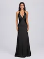 Sheath V-neck Pleated Floor-Length Silk Like Satin Bridesmaid Dress
