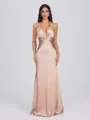 Sheath V-neck Pleated Floor-Length Silk Like Satin Bridesmaid Dress