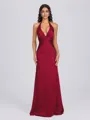 Sheath V-neck Pleated Floor-Length Silk Like Satin Bridesmaid Dress