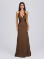 Sheath V-neck Pleated Floor-Length Silk Like Satin Bridesmaid Dress