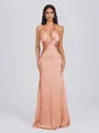 Sheath V-neck Pleated Floor-Length Silk Like Satin Bridesmaid Dress