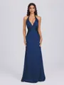 Sheath V-neck Pleated Floor-Length Silk Like Satin Bridesmaid Dress