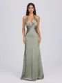 Sheath V-neck Pleated Floor-Length Silk Like Satin Bridesmaid Dress
