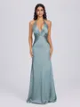 Sheath V-neck Pleated Floor-Length Silk Like Satin Bridesmaid Dress