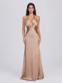 Sheath V-neck Pleated Floor-Length Silk Like Satin Bridesmaid Dress