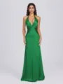 Sheath V-neck Pleated Floor-Length Silk Like Satin Bridesmaid Dress