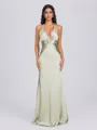 Sheath V-neck Pleated Floor-Length Silk Like Satin Bridesmaid Dress