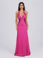 Sheath V-neck Pleated Floor-Length Silk Like Satin Bridesmaid Dress