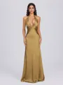 Sheath V-neck Pleated Floor-Length Silk Like Satin Bridesmaid Dress