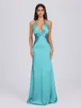 Sheath V-neck Pleated Floor-Length Silk Like Satin Bridesmaid Dress