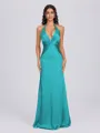 Sheath V-neck Pleated Floor-Length Silk Like Satin Bridesmaid Dress