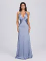 Sheath V-neck Pleated Floor-Length Silk Like Satin Bridesmaid Dress