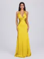 Sheath V-neck Pleated Floor-Length Silk Like Satin Bridesmaid Dress