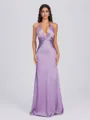 Sheath V-neck Pleated Floor-Length Silk Like Satin Bridesmaid Dress