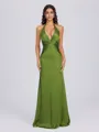Sheath V-neck Pleated Floor-Length Silk Like Satin Bridesmaid Dress
