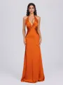 Sheath V-neck Pleated Floor-Length Silk Like Satin Bridesmaid Dress