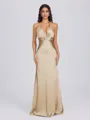 Sheath V-neck Pleated Floor-Length Silk Like Satin Bridesmaid Dress