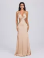 Sheath V-neck Pleated Floor-Length Silk Like Satin Bridesmaid Dress