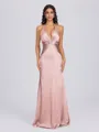 Sheath V-neck Pleated Floor-Length Silk Like Satin Bridesmaid Dress
