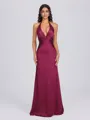 Sheath V-neck Pleated Floor-Length Silk Like Satin Bridesmaid Dress