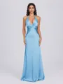 Sheath V-neck Pleated Floor-Length Silk Like Satin Bridesmaid Dress