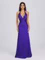 Sheath V-neck Pleated Floor-Length Silk Like Satin Bridesmaid Dress